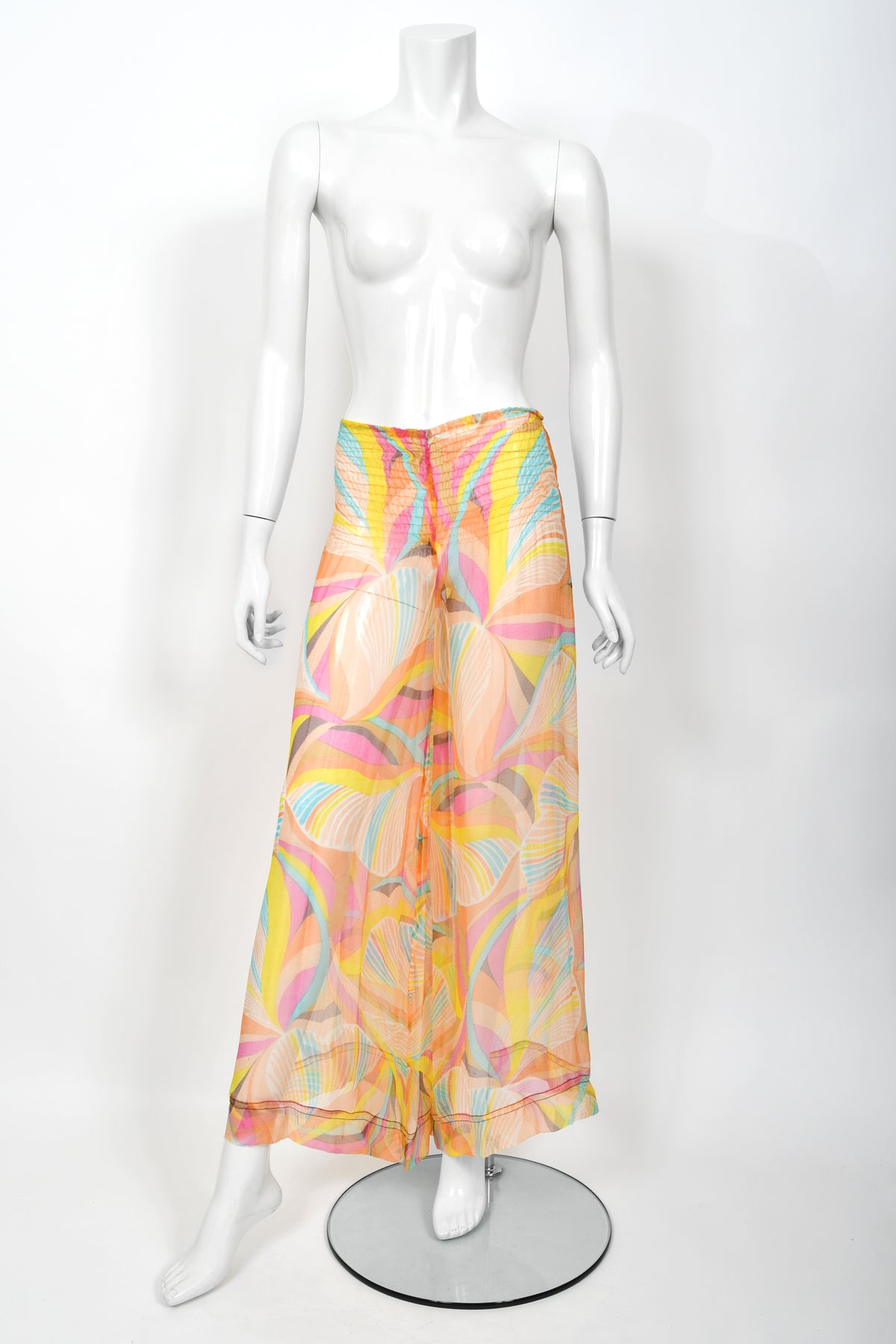 1967 Jean Muir Documented Psychedelic Op-Art Sheer Silk Tunic Mini Dress &amp; Pants