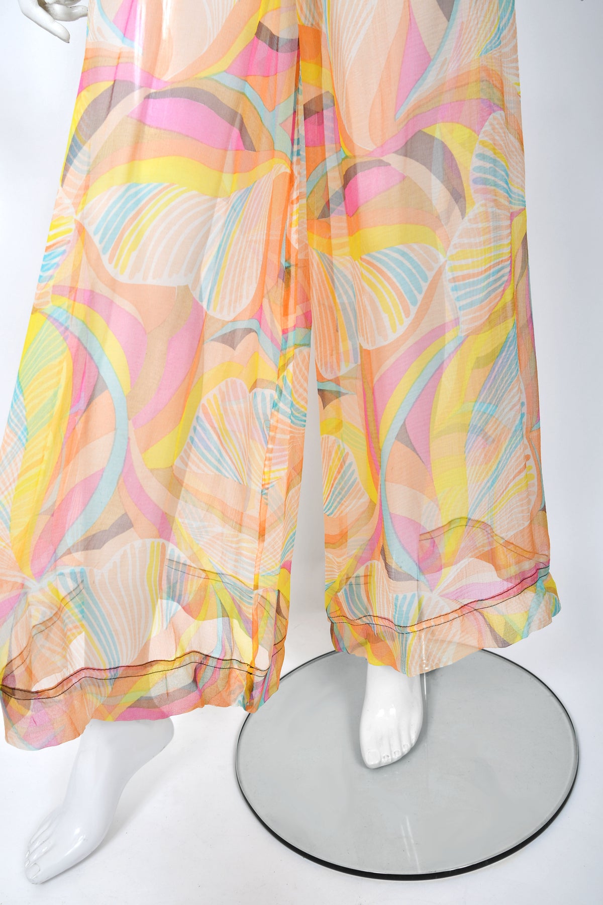1967 Jean Muir Documented Psychedelic Op-Art Sheer Silk Tunic Mini Dress &amp; Pants