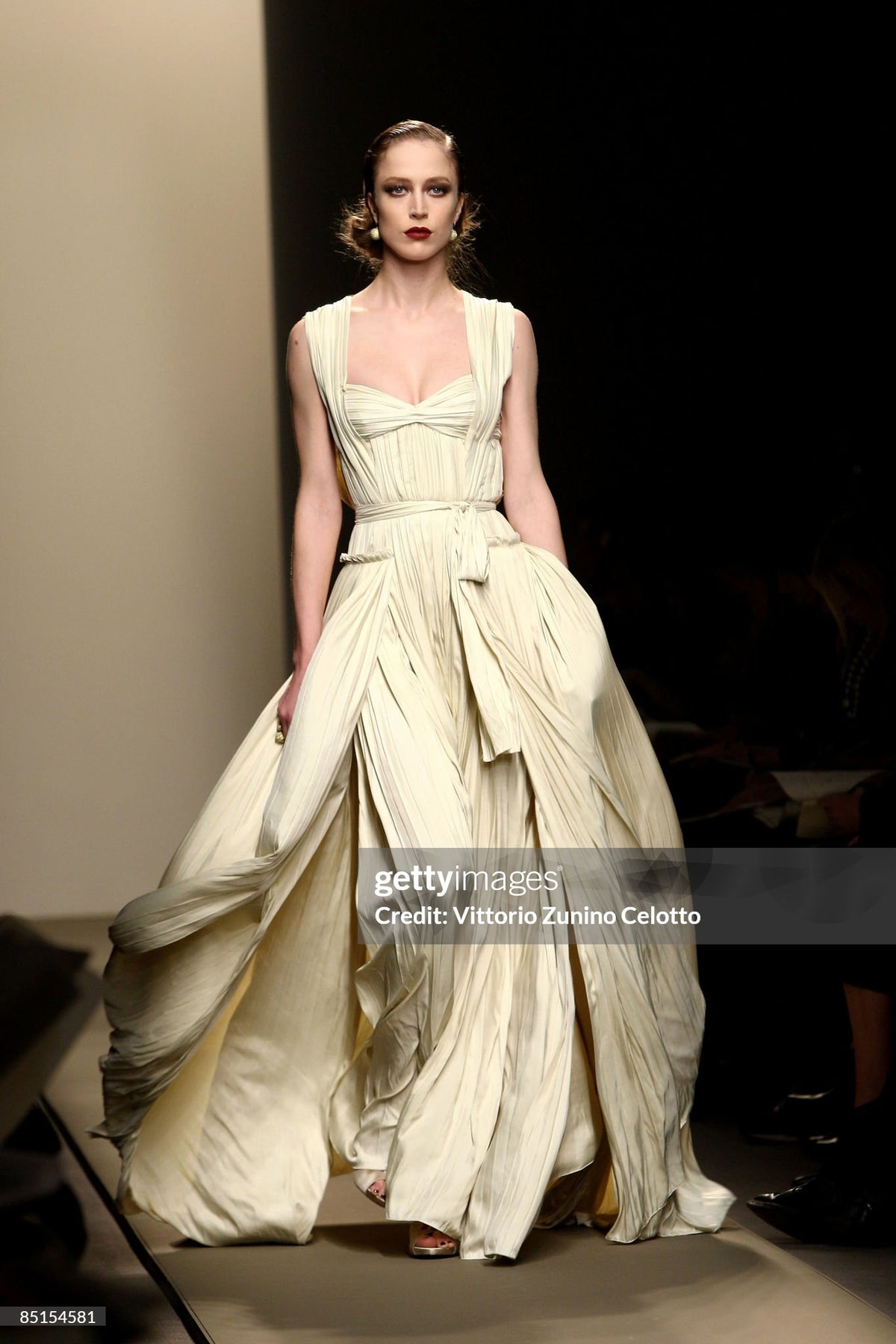 2009 Bottega Veneta Heavily Pleated Ivory Silk Bustier Runway Gown w/ Tags