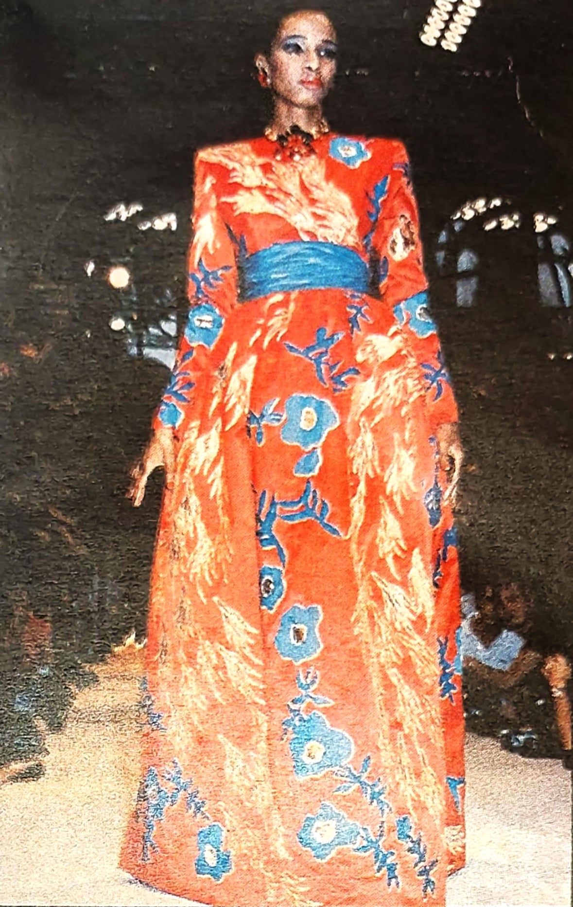 Givenchy F/W 1985 Haute Couture Metallic Appliquéd Satin Sash-Waist Gown