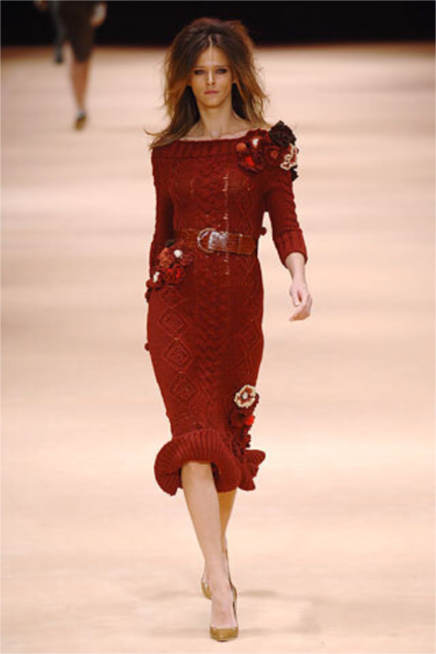 2005 Alexander McQueen Runway Burgundy Wool Knit Hourglass Sweater Dress