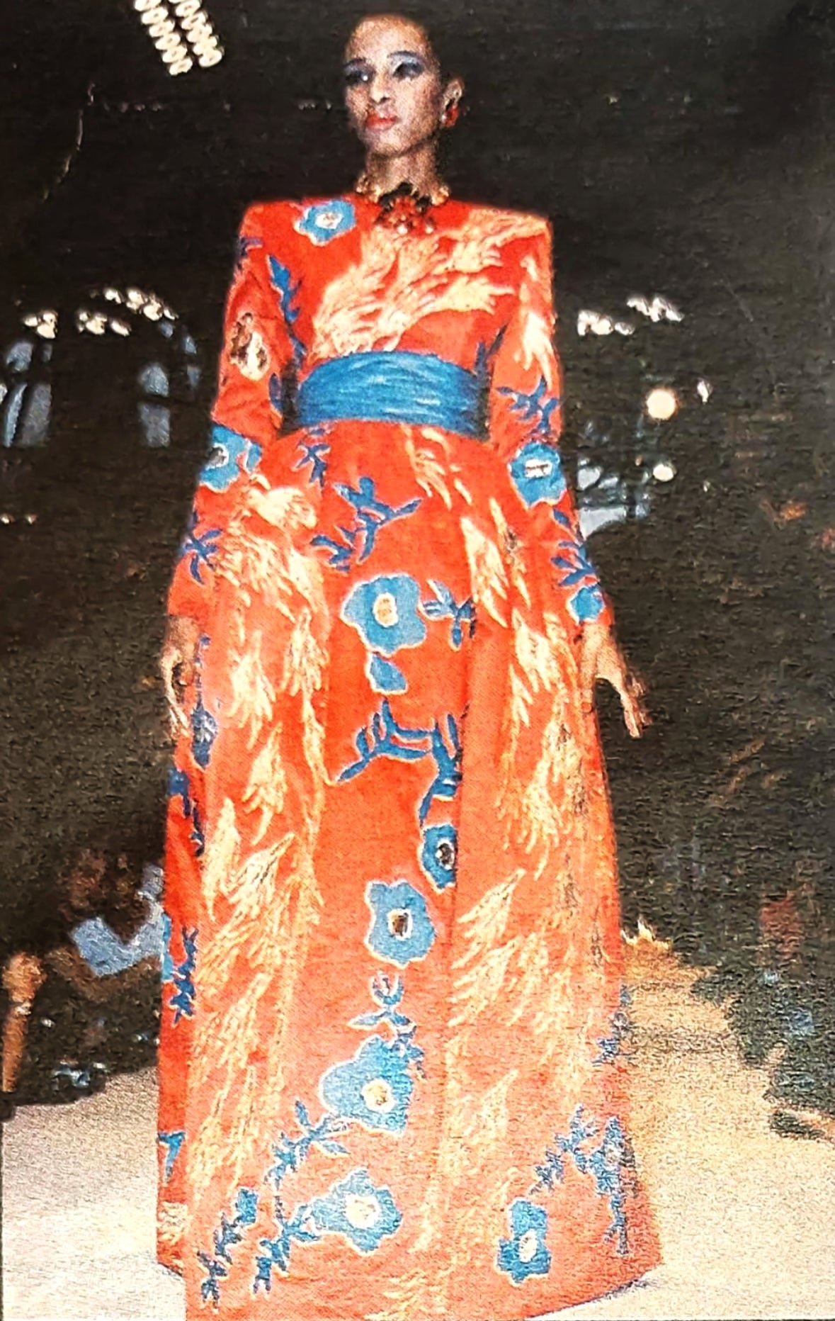 1986 Givenchy Haute Couture Metallic Appliquéd Satin Sash-Waist Gown