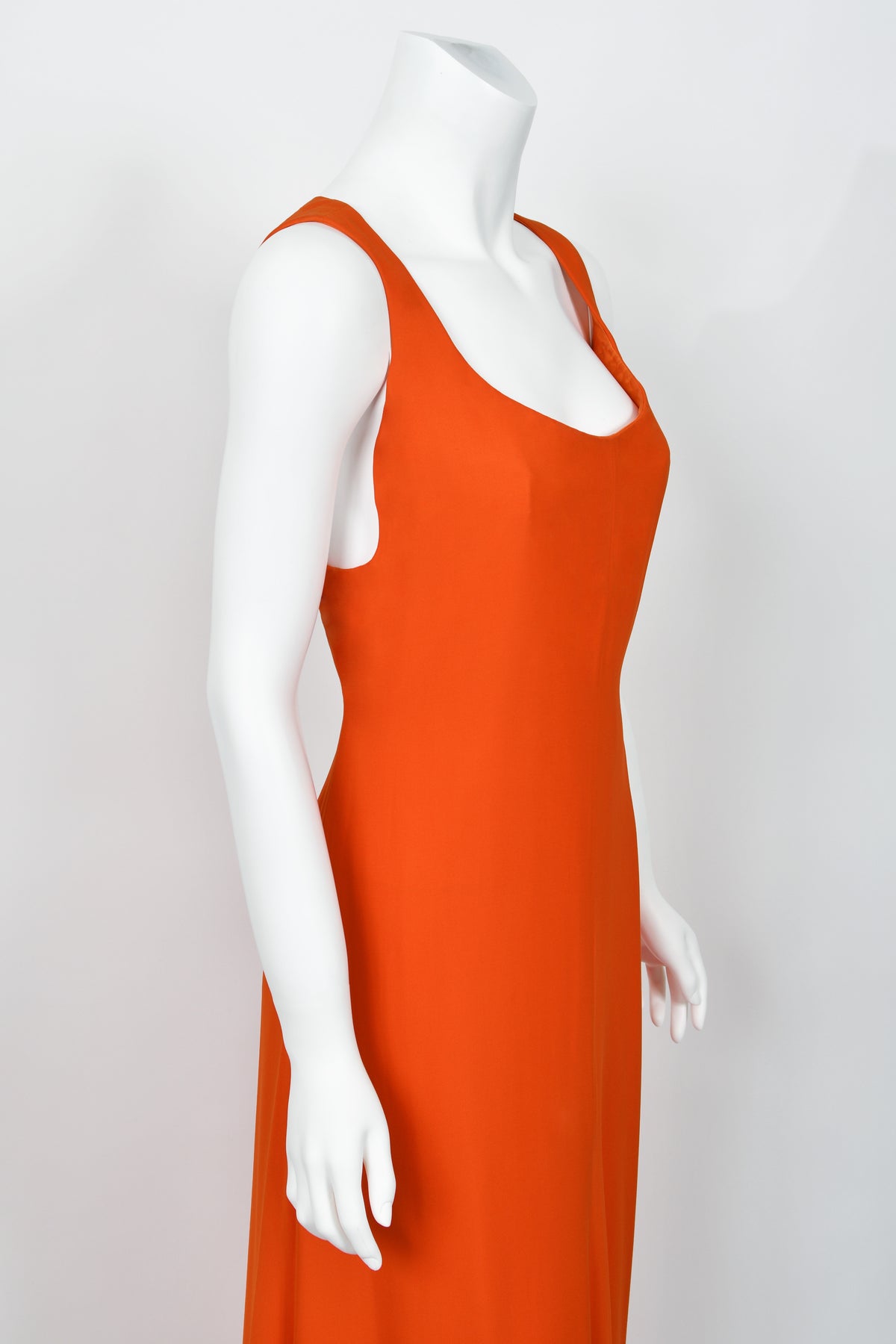 1996 Gianni Versace Couture Documented Runway Orange Silk Bustier Maxi Dress