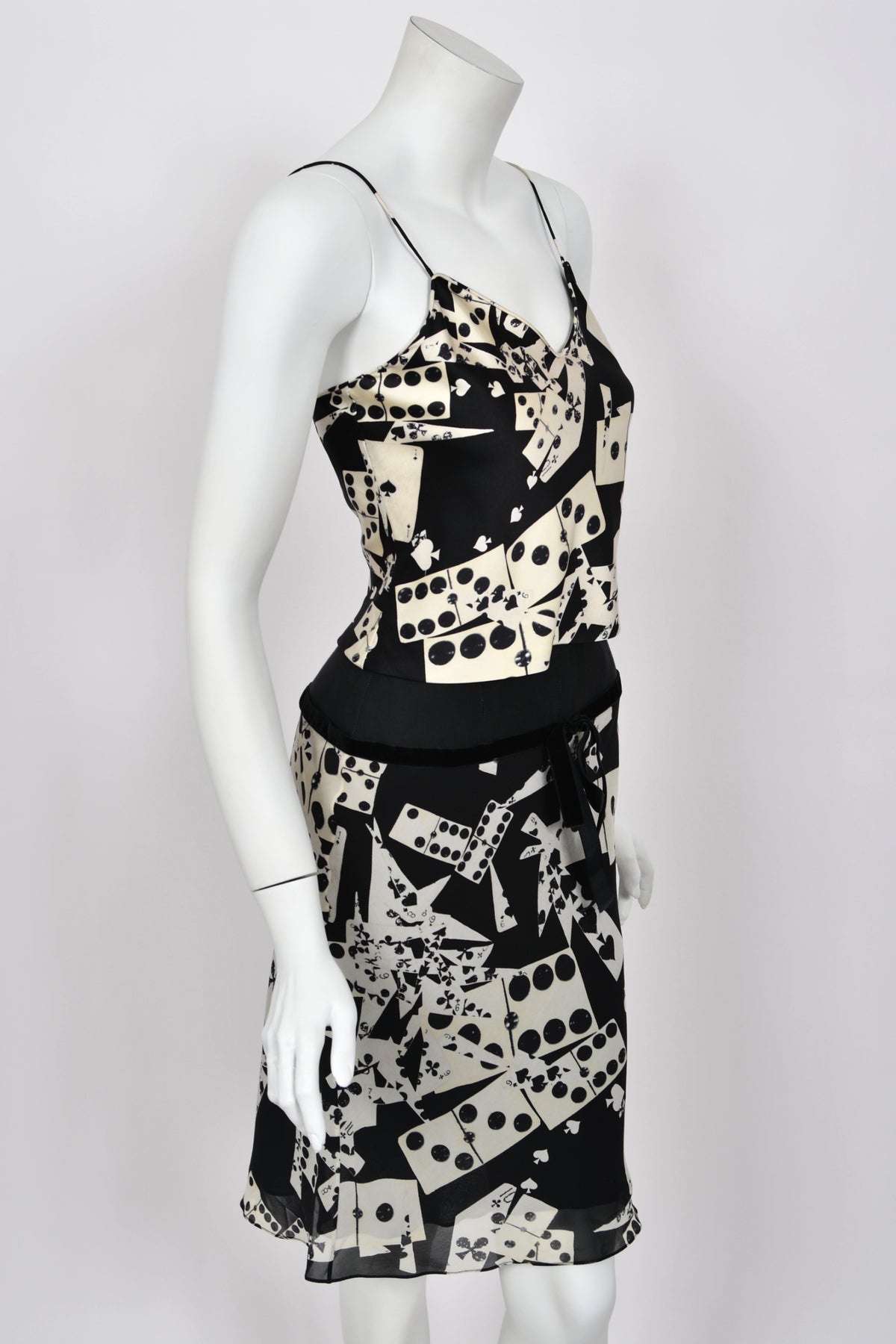2001 Christian Dior by John Galliano &#39;Playing Cards&#39; Print Silk Cropped Camisole &amp; Skirt