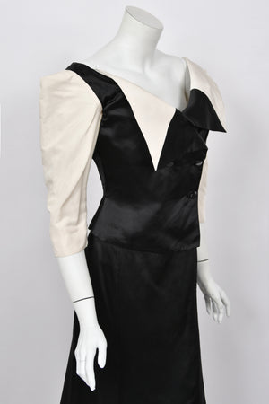 1999 Vivienne Westwood 'La Belle Helene' Collection Silk Off-Shoulder Corset Blouse & Full-Length Skirt Set