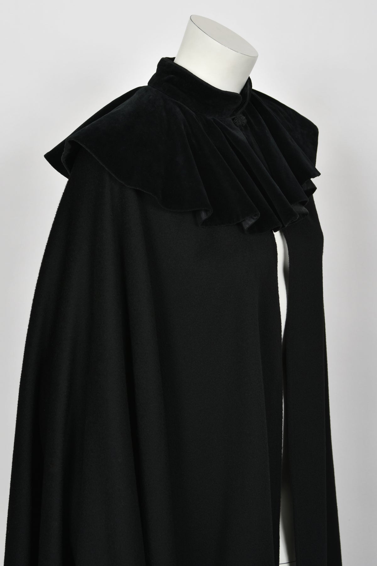 1983 Christian Dior Haute Couture Black Wool &amp; Silk-Velvet Full Length Cape