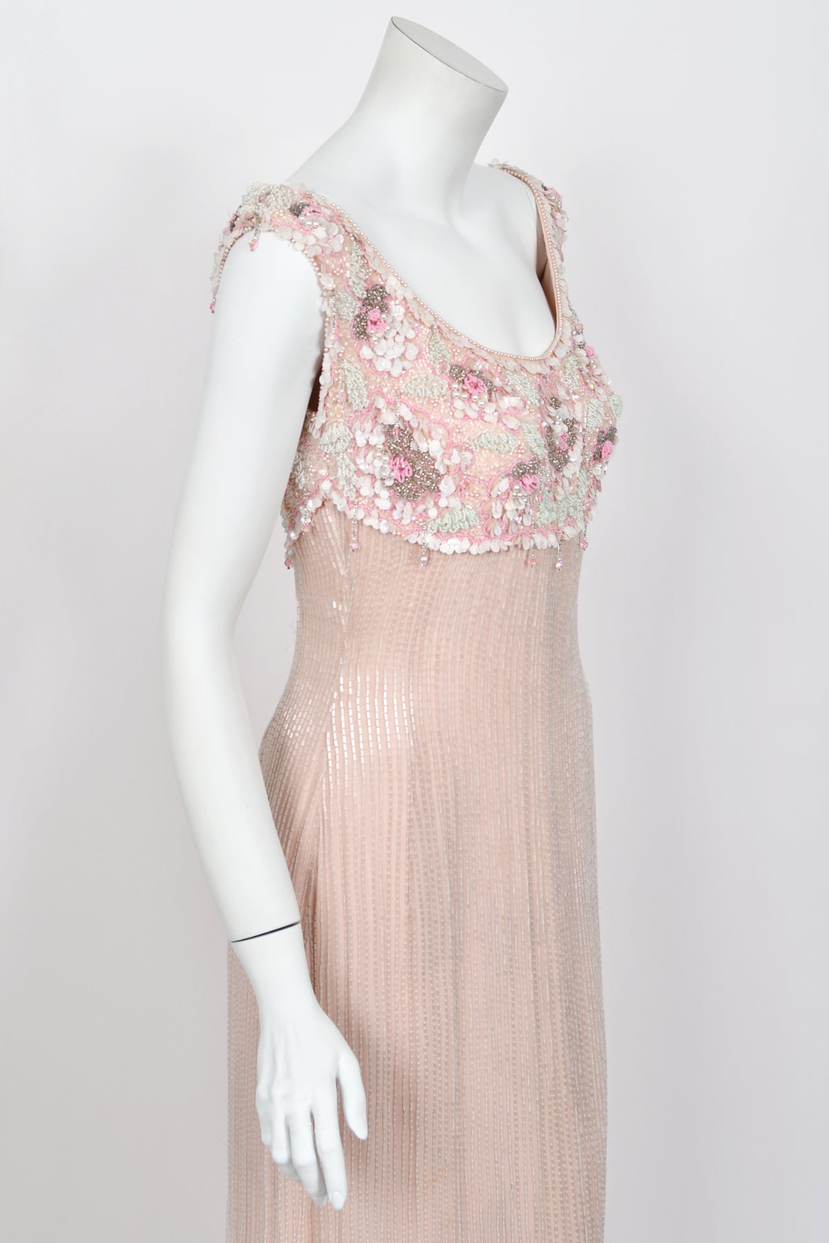 1960&#39;s Helen Rose Custom Couture Pale Pink Silk Fully-Beaded Glamour Gown