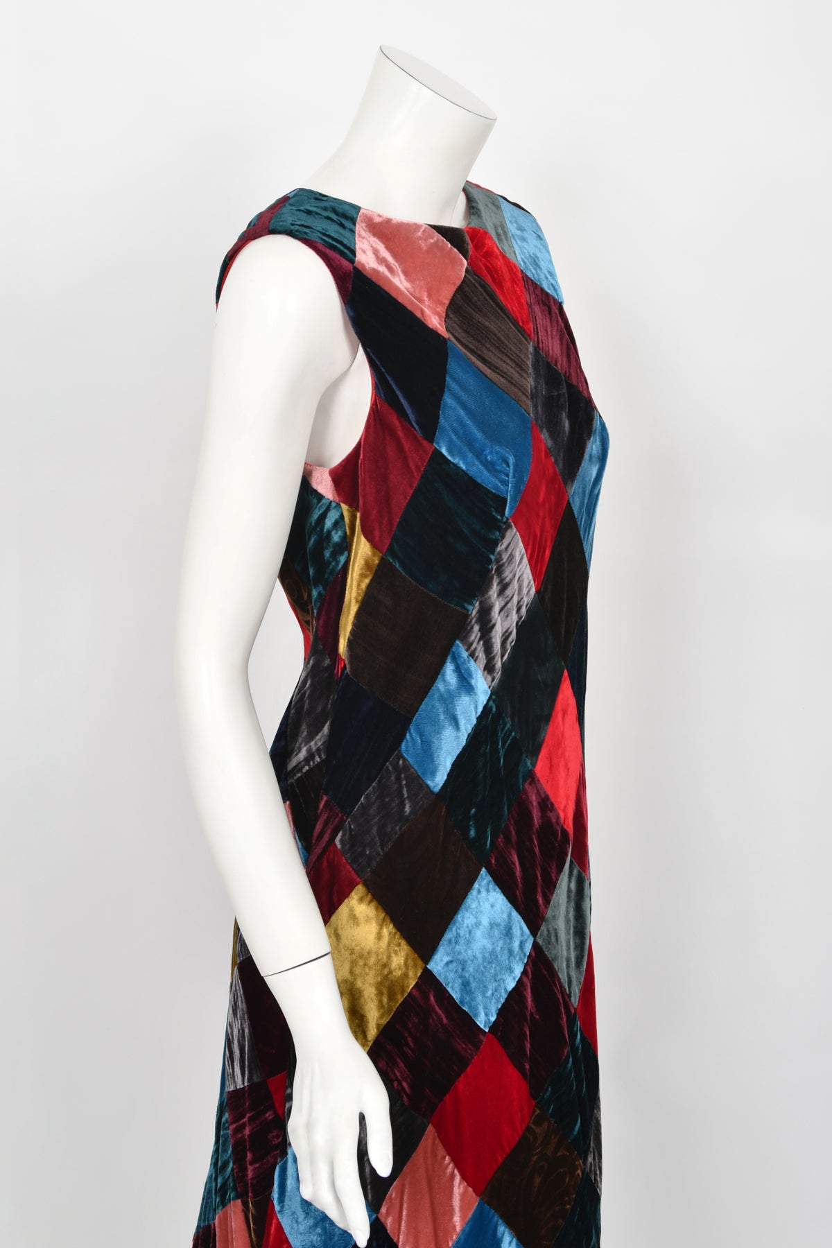 1994 Dolce &amp; Gabbana Editorial Runway Multicolored Patchwork Velvet Gown