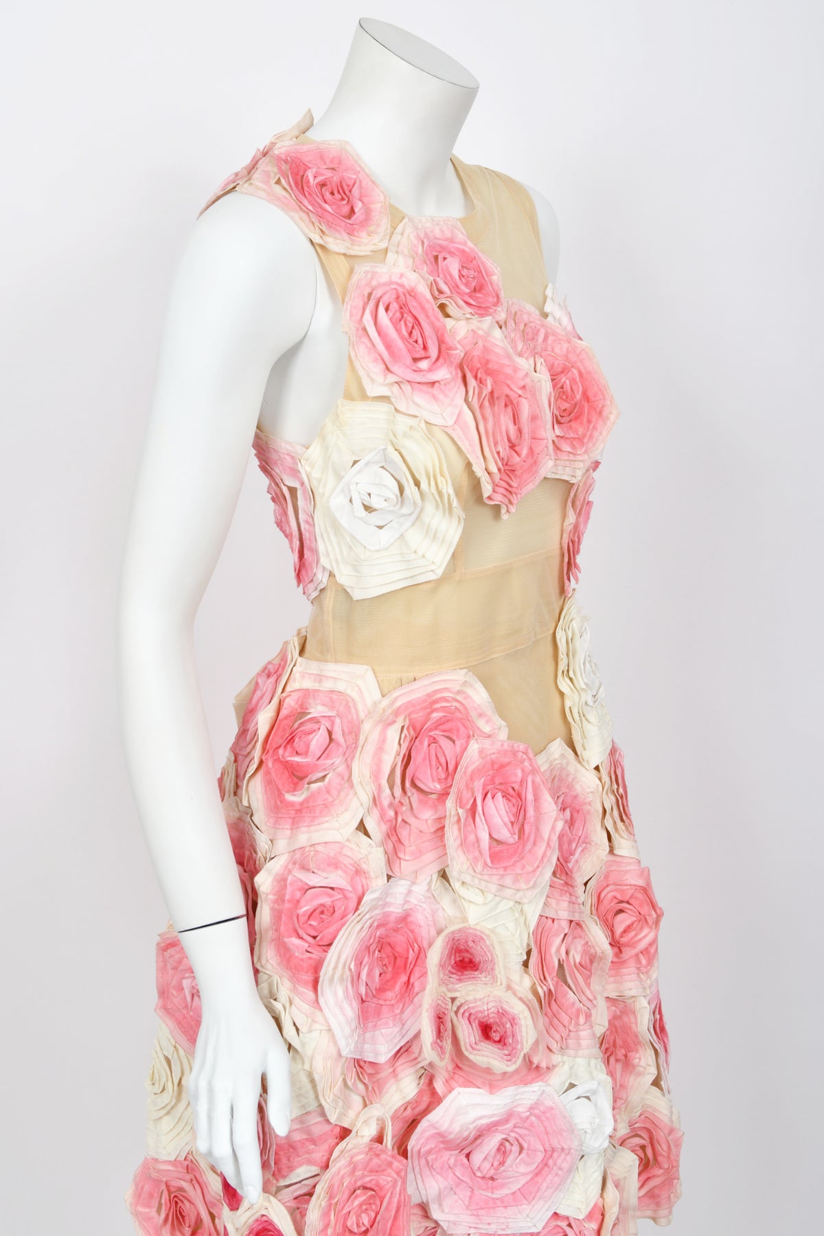 2009 Fendi by Karl Lagerfeld Museum-Held Roses Appliqué Sheer Illusion Dress