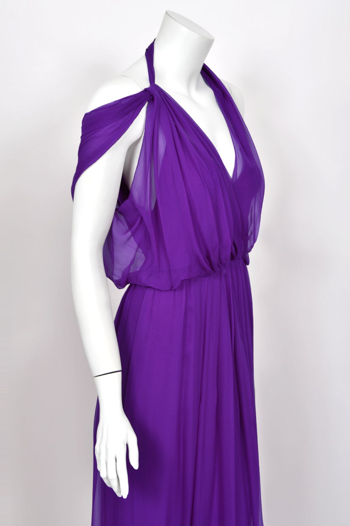 2011 Christian Dior by John Galliano Royal Purple Sheer Silk Low-Cut Asymmetric Goddess Gown