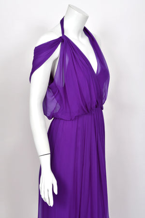 2011 Christian Dior by John Galliano Royal Purple Sheer Silk Low-Cut Asymmetric Goddess Gown