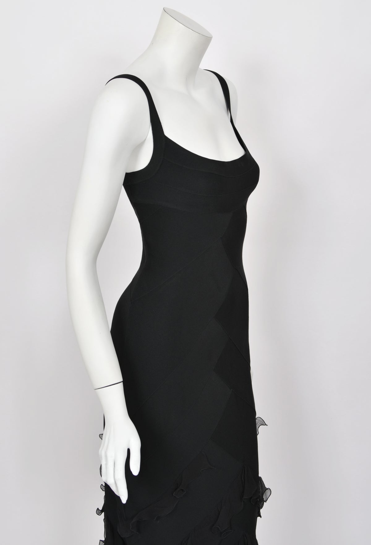 2004 Christian Dior by John Galliano Black Stretch Knit Ruffle-Hem Hourglass Dress
