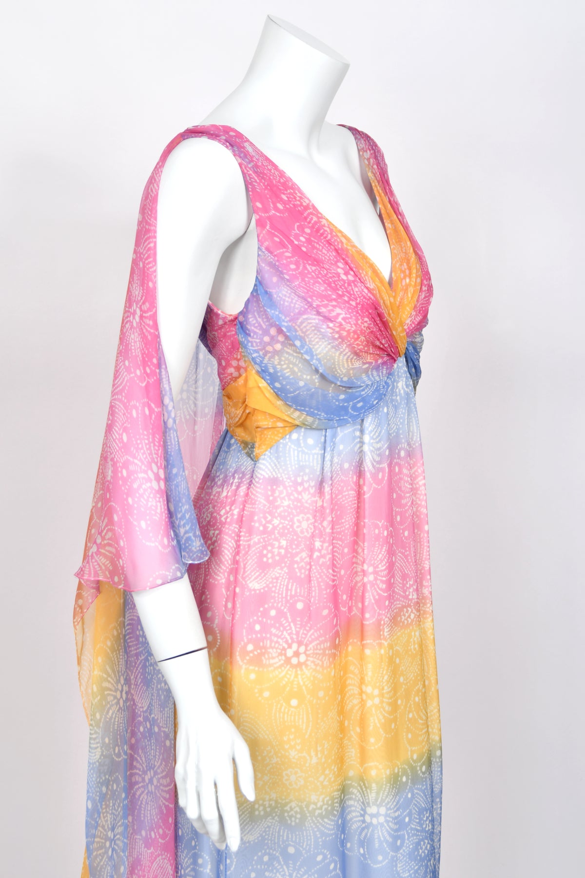 2008 Christian Dior by John Galliano Resort Collection Colorful Silk Draped Cape Goddess Gown