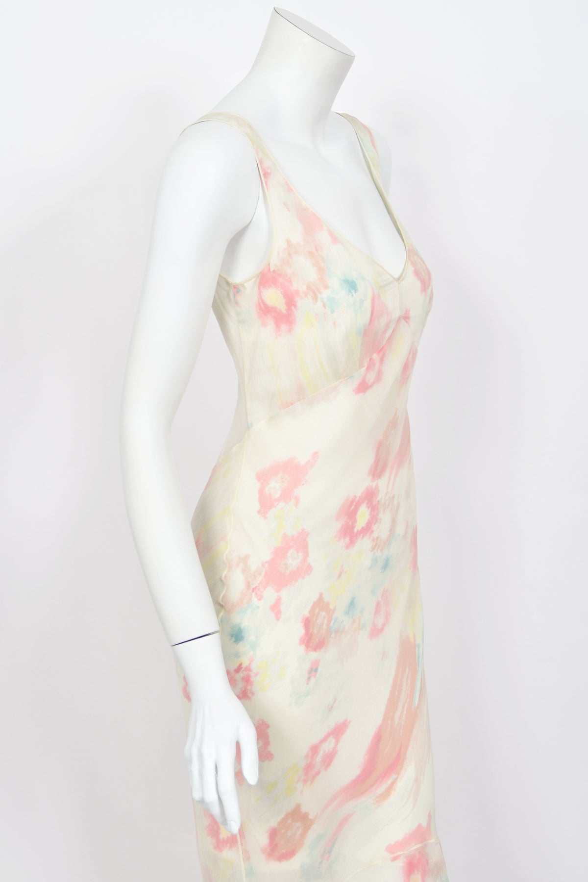 2008 John Galliano &#39;Grey Gardens&#39; Collection Floral Silk High Low Bias-Cut Gown