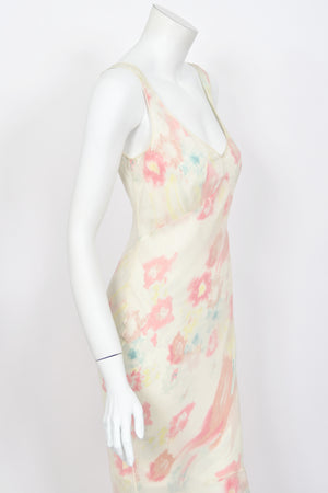 2008 John Galliano 'Grey Gardens' Collection Floral Silk High Low Bias-Cut Gown