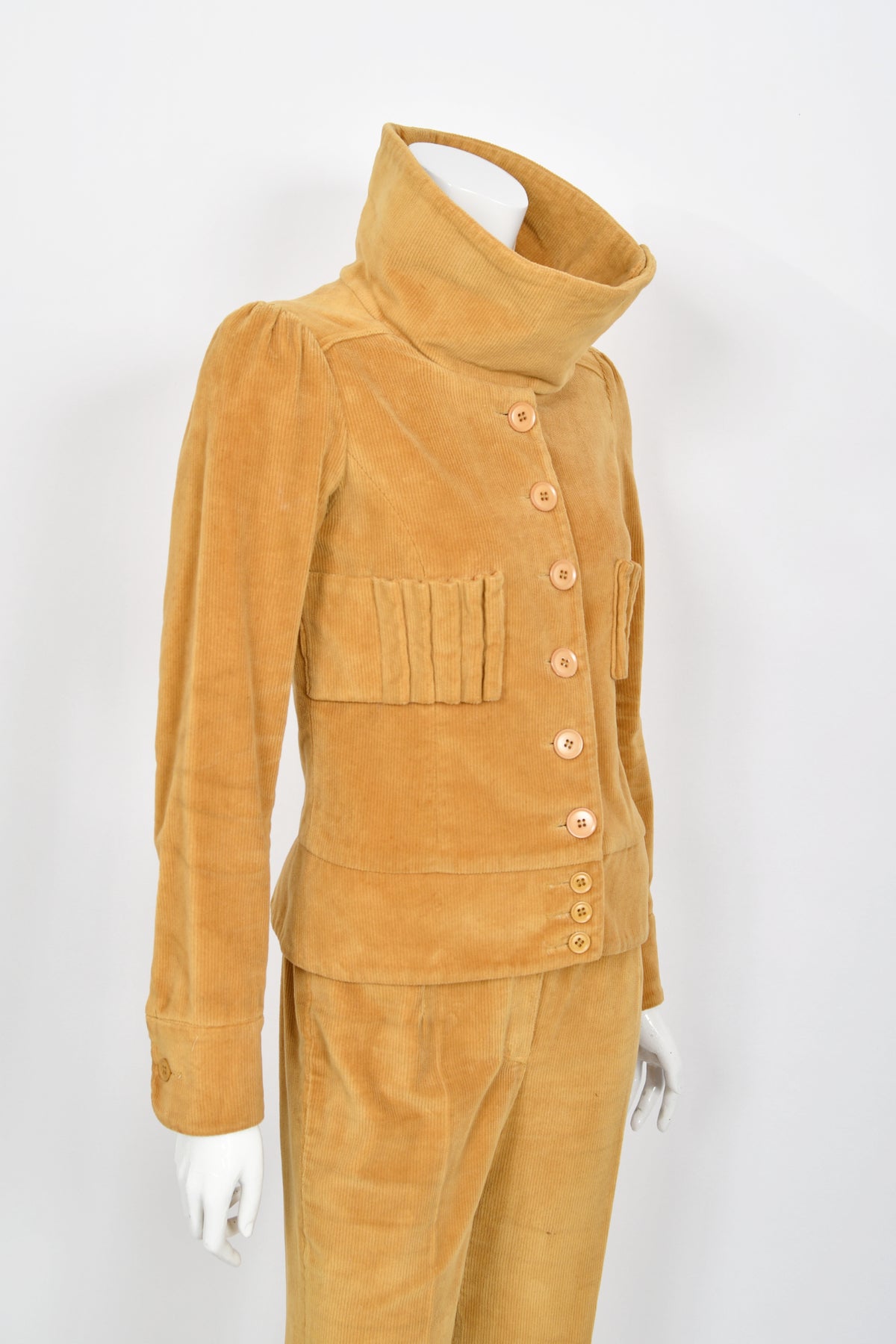 1968 Biba Documented Marigold Corduroy Funnel-Collar Jacket Pants Suit