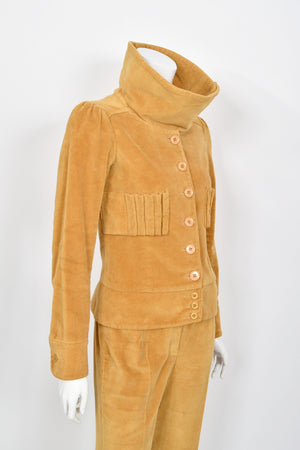 1968 Biba Documented Marigold Corduroy Funnel-Collar Jacket Pants Suit