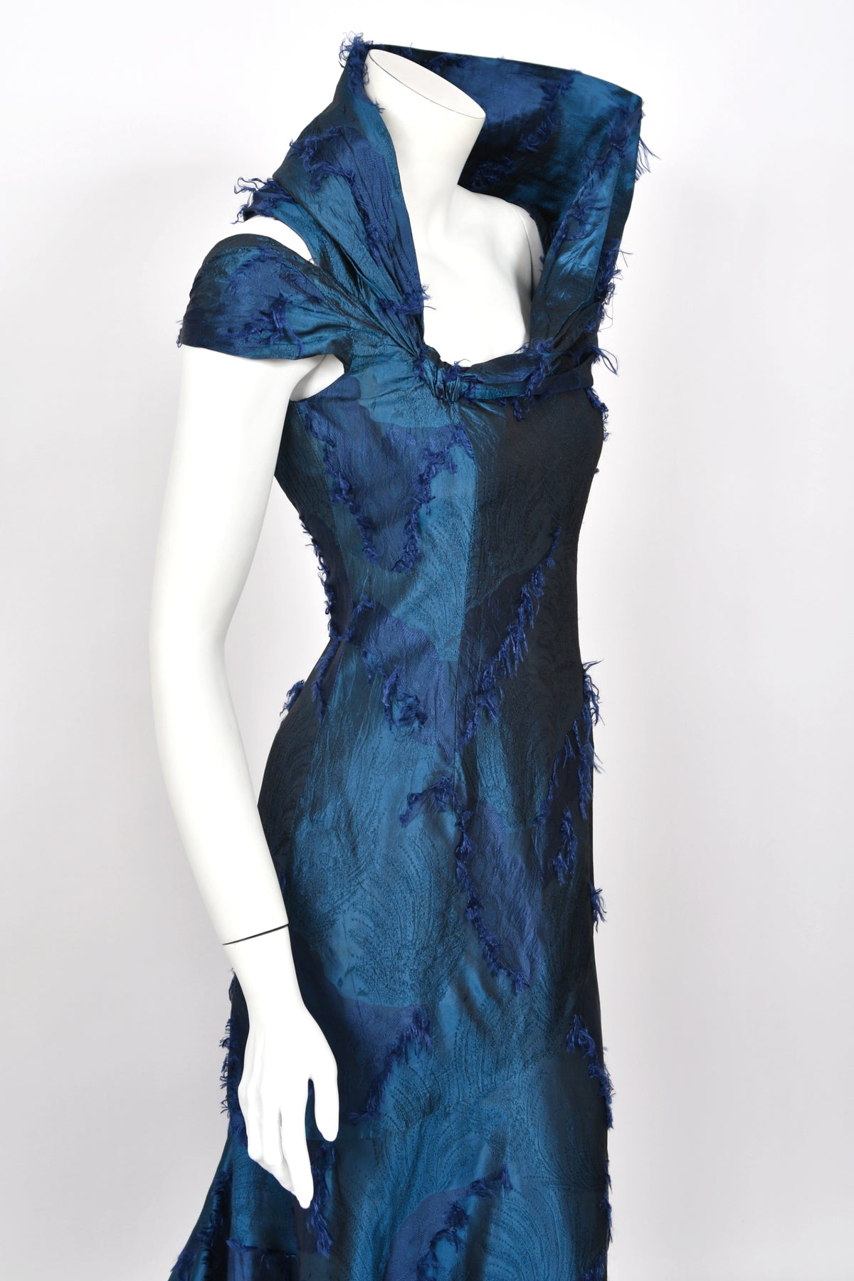 1999 Christian Dior by John Galliano Sapphire Blue Eyelash Silk Backless Bias-Cut Gown