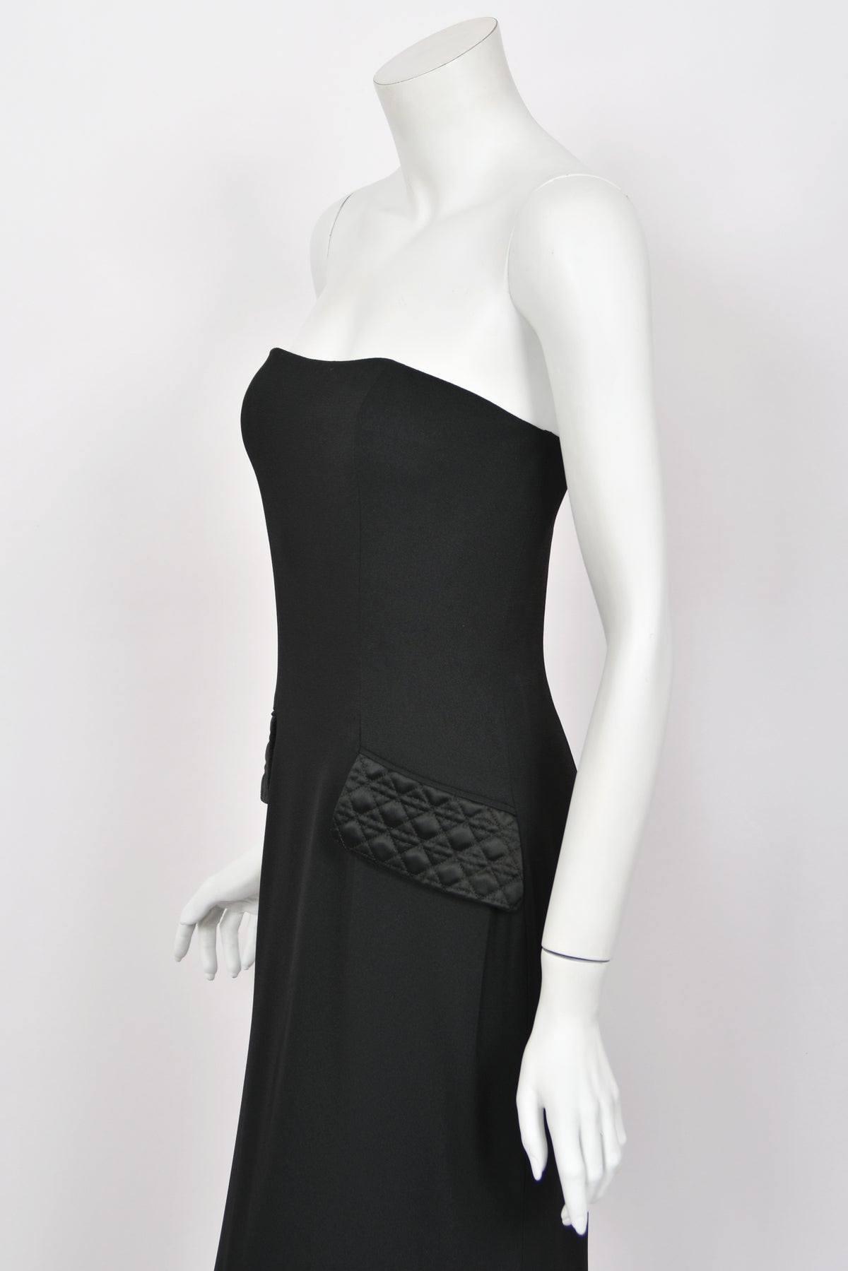 1997 Christian Dior by John Galliano Black Silk Crepe Strapless High-Slit Gown