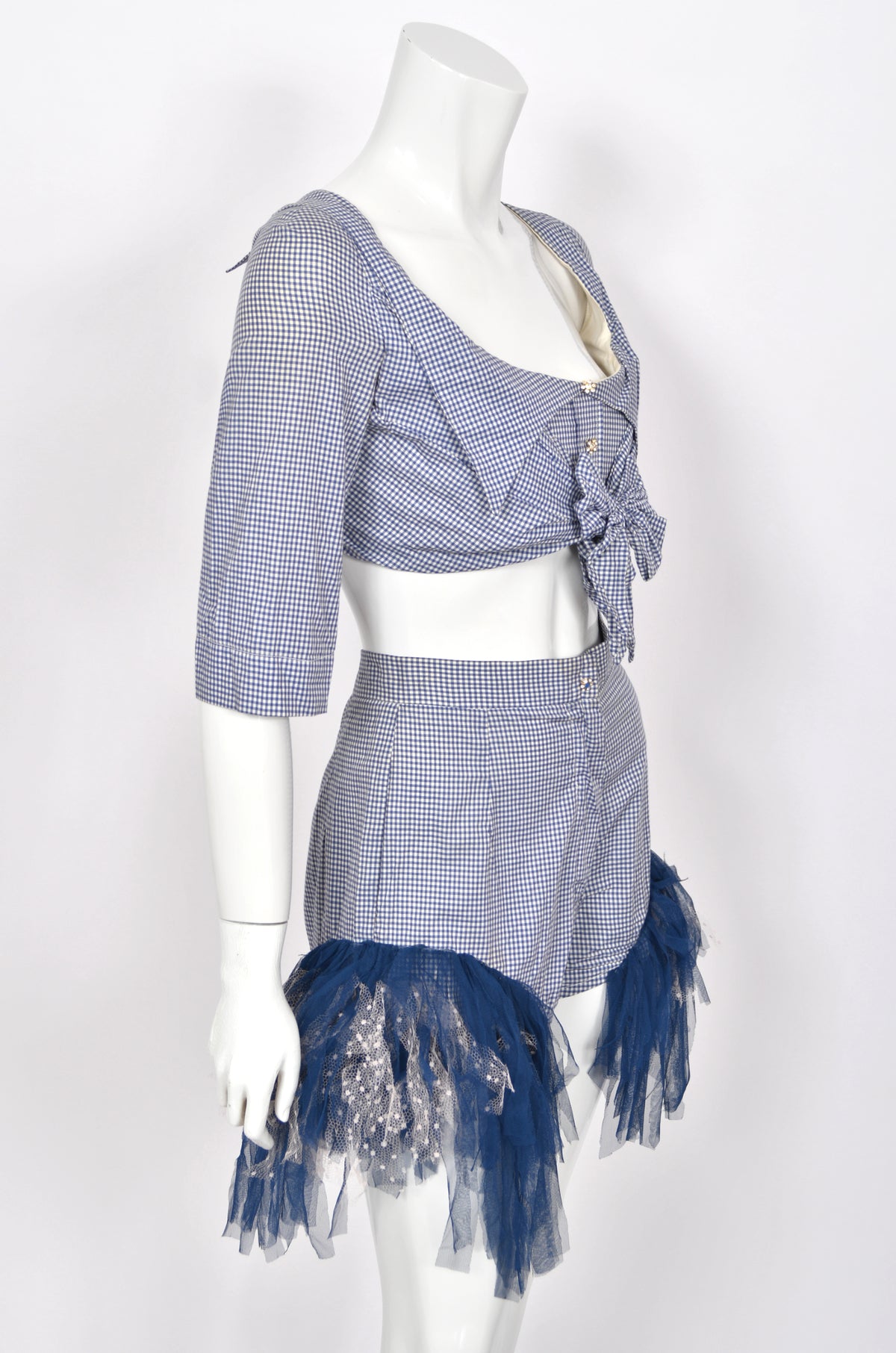 1992 Vivienne Westwood 'Salon Collection’ Editorial Gingham Cotton Cropped Corset &amp; Shorts