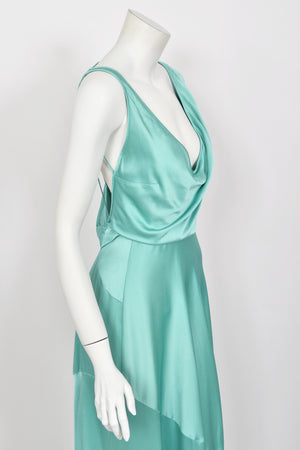 2011 John Galliano Sculpted Tiffany-Blue Silk Asymmetric Draped Goddess Gown