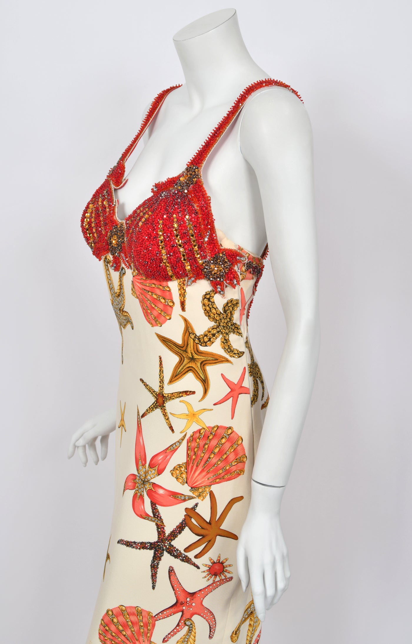 Vintage 1992 Gianni Versace Beaded 'Seashell' Print Silk Hourglass Gown - Timeless Vixen Vintage 1992 Gianni Versace Beaded 'Seashell' Print Silk Hourglass Gown - Timeless Vixen