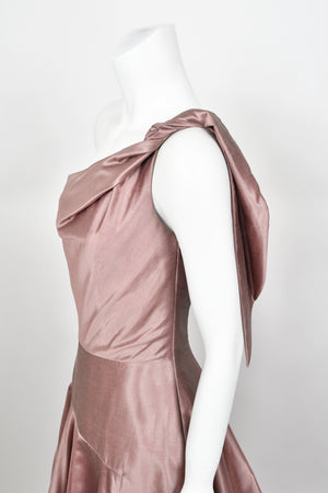 2003 Givenchy Mauve Pink Silk Asymmetric One-Shoulder Full Skirt Trained Gown