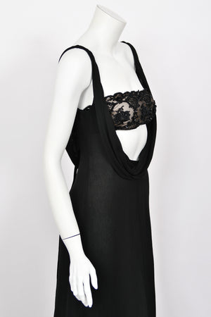 2004 Valentino Runway Beaded Bralette Draped Sheer Silk Cut-Out Gown