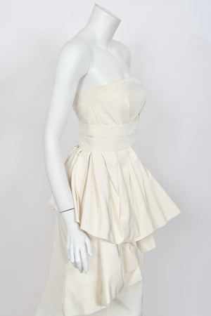 2008 Christian Dior by John Galliano Ivory Silk Strapless Bustier Peplum Gown
