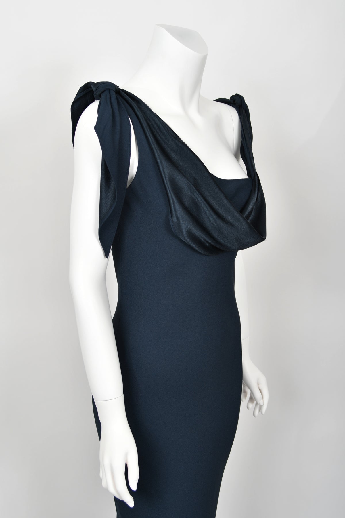 1998 Christian Dior by John Galliano Navy Blue Silk Draped Bias-Cut Evening Gown