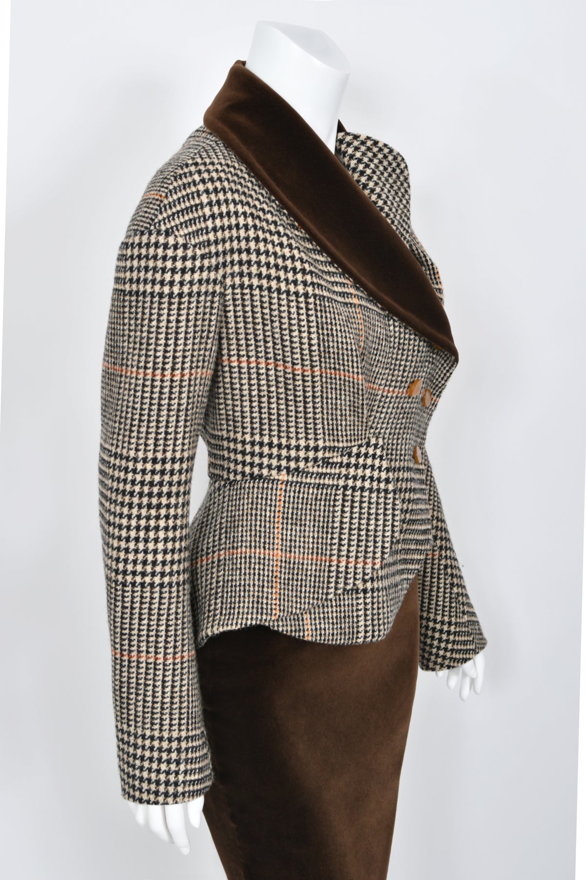 1996 Vivienne Westwood &#39;Storm in a Teacup&#39; Tweed Velvet Asymmetric Jacket Suit