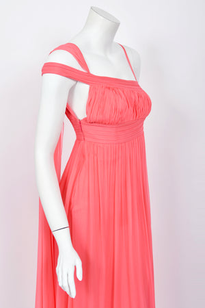 2008 Versace Runway Bubblegum Pink Pleated Silk Goddess Gown