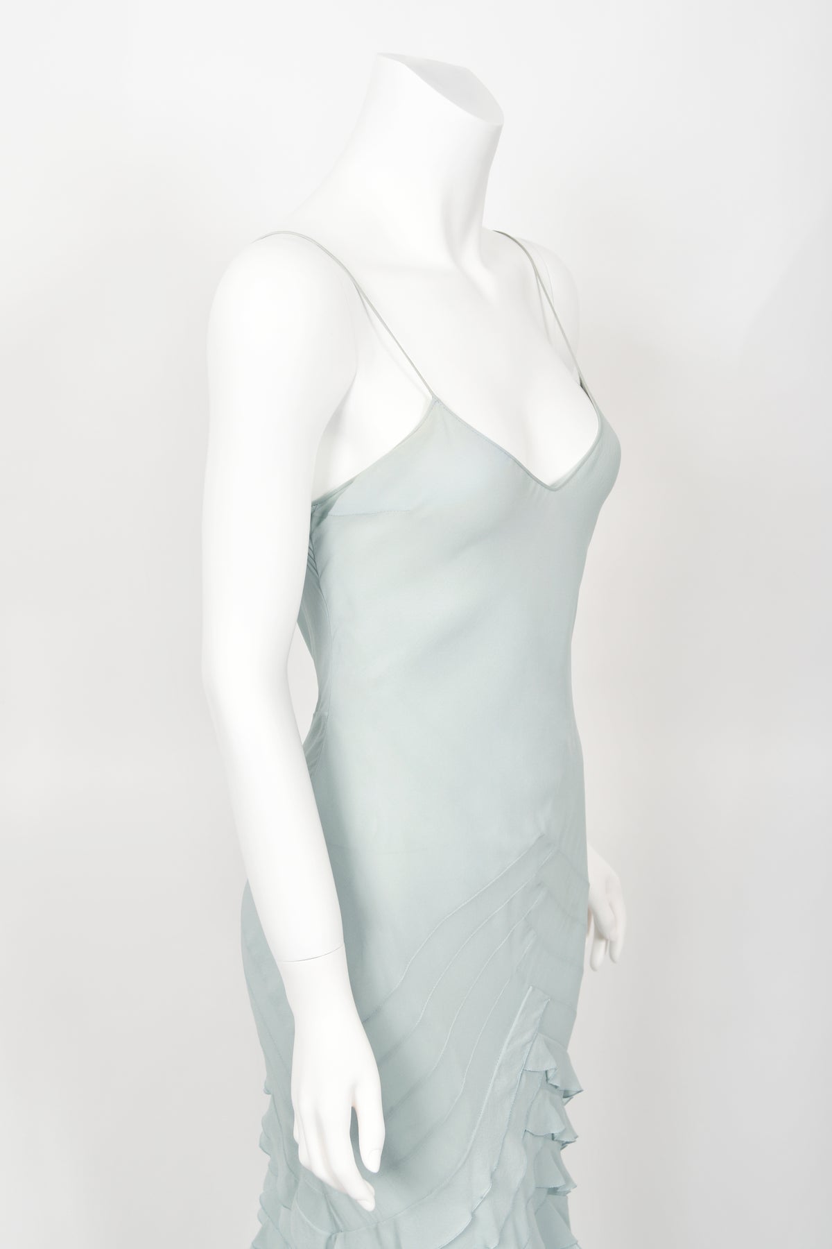 2004 Christian Dior by John Galliano Ethereal Ice Blue Silk &amp; Tulle Tiered Bias-Cut Gown