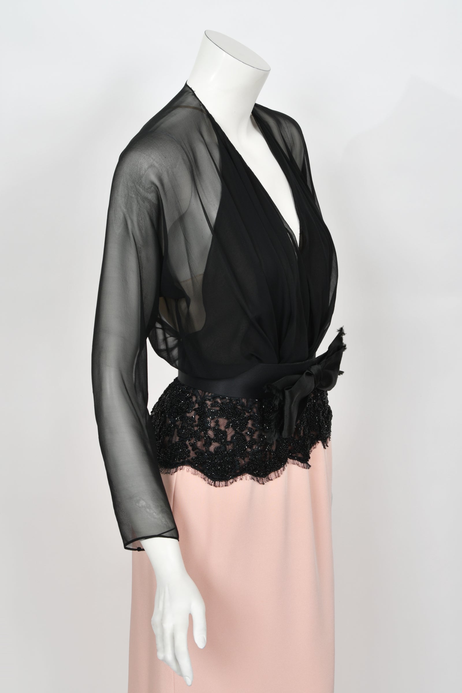 1986 Oscar de la Renta Documented Runway Black Sheer Chiffon & Pink Si - Timeless Vixen 1986 Oscar de la Renta Documented Runway Black Sheer Chiffon & Pink Si - Timeless Vixen