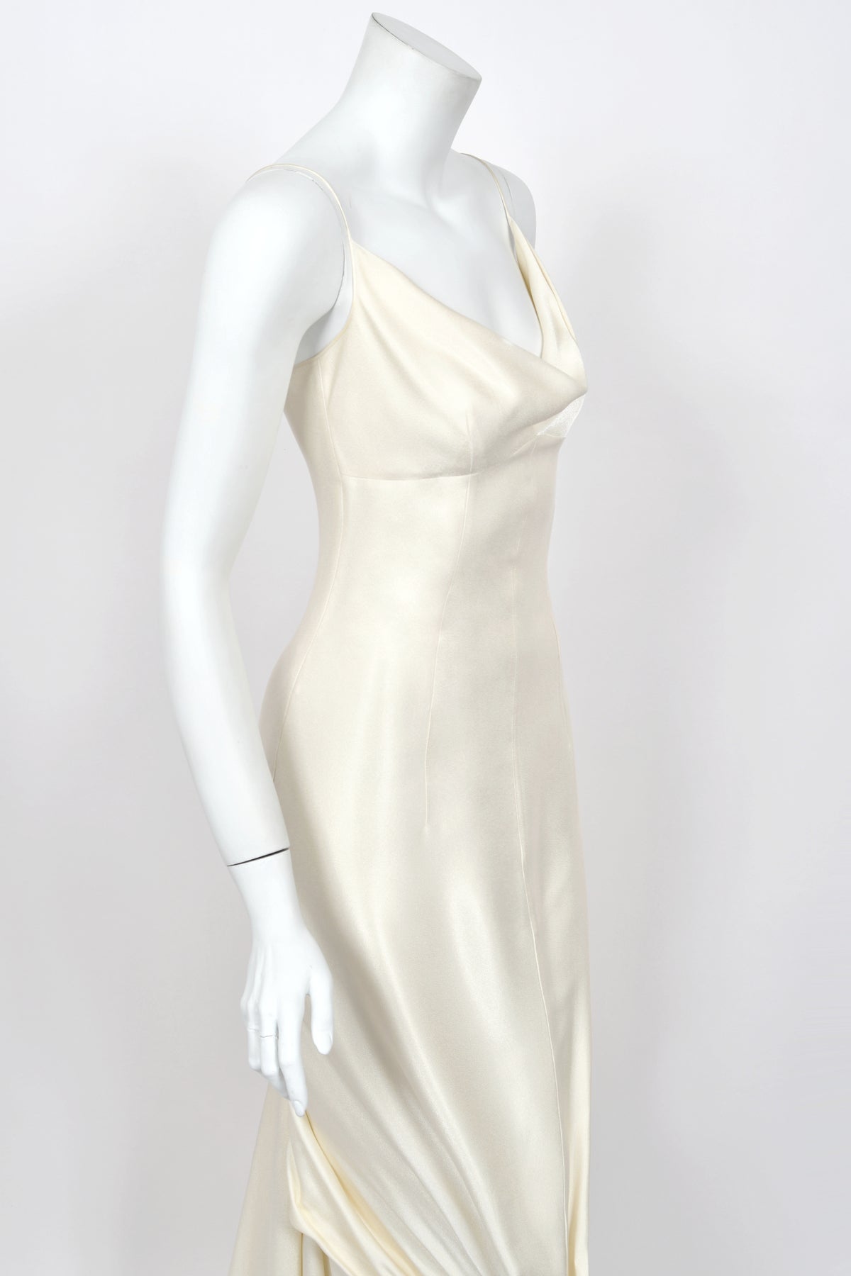1999 John Galliano ‘Ballets Russes’ Collection Ivory Silk Ruched Bias-Cut Trained Slip Gown