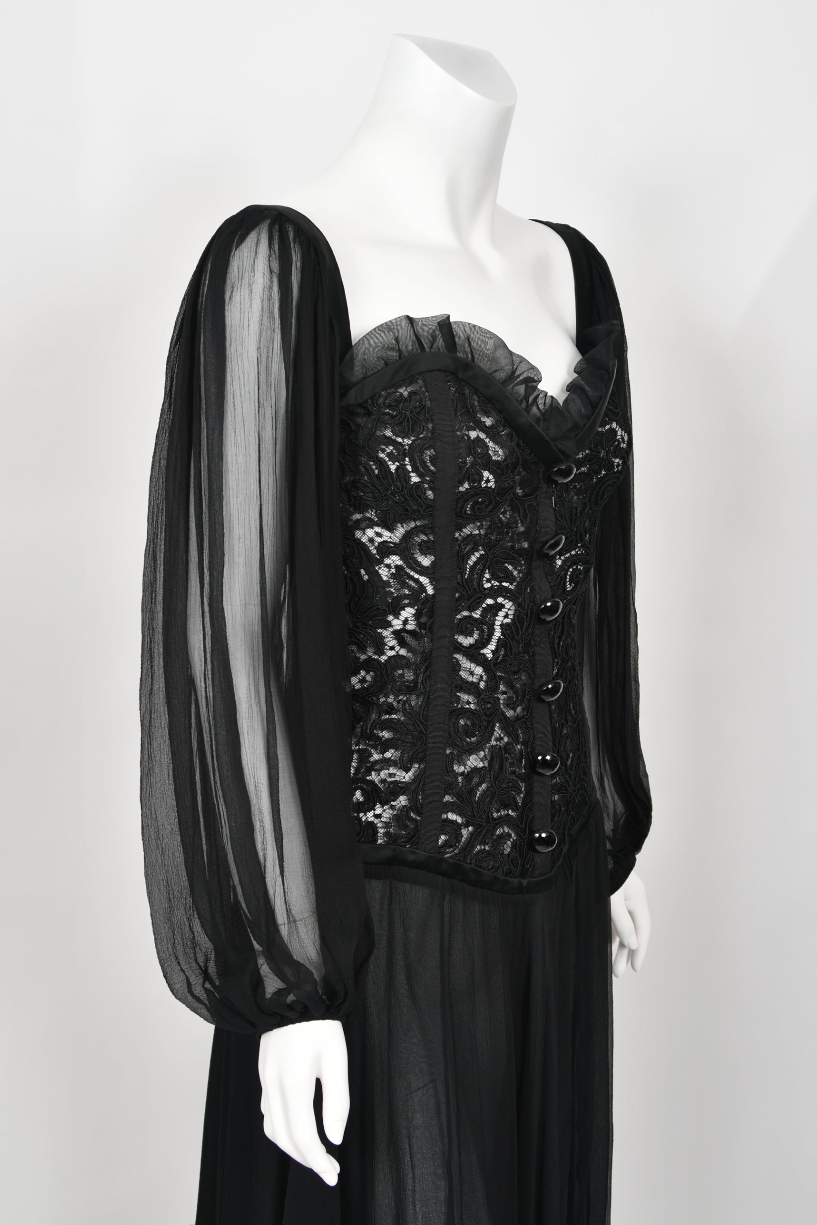Vintage 1988 Yves Saint Laurent Documented Black Sheer Silk & Boned Lace Bustier Dress - Timeless Vixen Vintage 1988 Yves Saint Laurent Documented Black Sheer Silk & Boned Lace Bustier Dress - Timeless Vixen