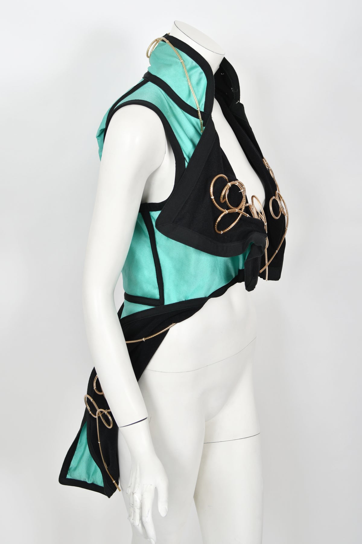 1991 John Galliano Documented Runway Black &amp; Blue Military Inspired Cropped Vest