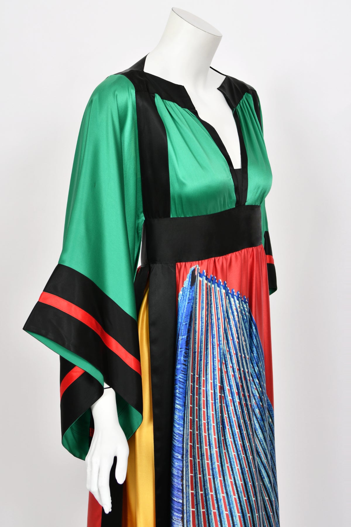 1977 Ungaro Haute Couture Runway Colorful Silk Kimono-Sleeve Tunic Blouse &amp; Skirt Ensemble