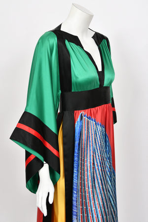 1977 Ungaro Haute Couture Runway Colorful Silk Kimono-Sleeve Tunic Blouse & Skirt Ensemble