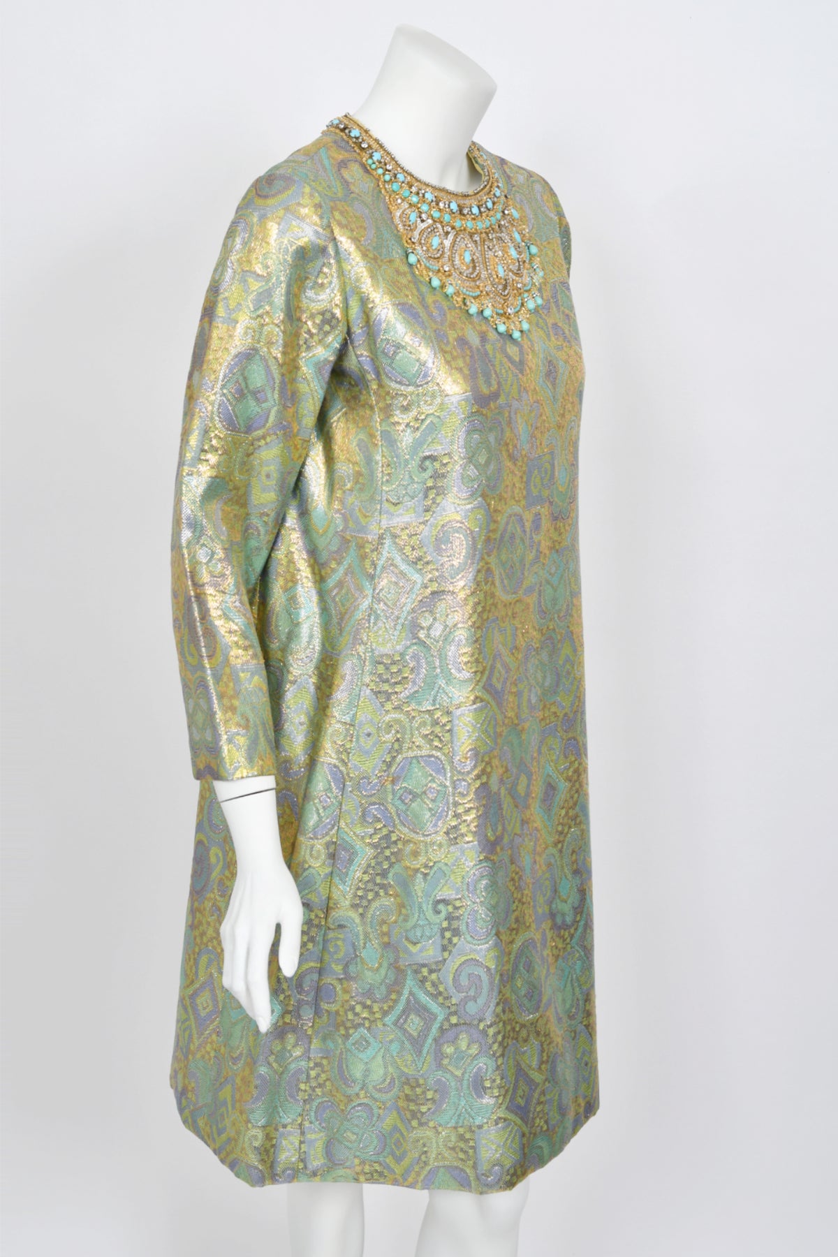1960&#39;s Bob Bugnand Couture Beaded Metallic Silk-Brocade Dress &amp; Matching Coat