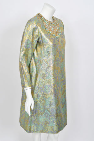 1960's Bob Bugnand Couture Beaded Metallic Silk-Brocade Dress & Matching Coat