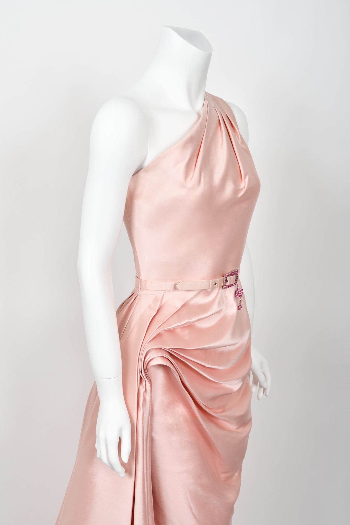 2007 Christian Dior by John Galliano Blush Pink Silk Asymmetric Sculptural Gown