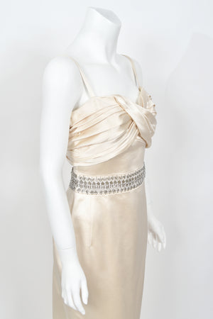 2008 Christian Dior by John Galliano Beaded Ivory Silk Shelf-Bust Hourglass Gown