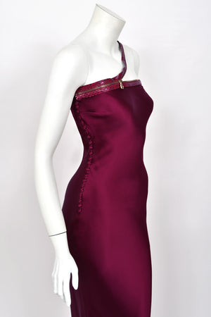 2001 Christian Dior by John Galliano Wine-Red Silk Snakeskin Zippers High Slit Bias-Cut Gown