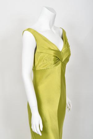 1995 Gianni Versace Couture Documented Runway Chartreuse Silk Off-Shoulder Gown