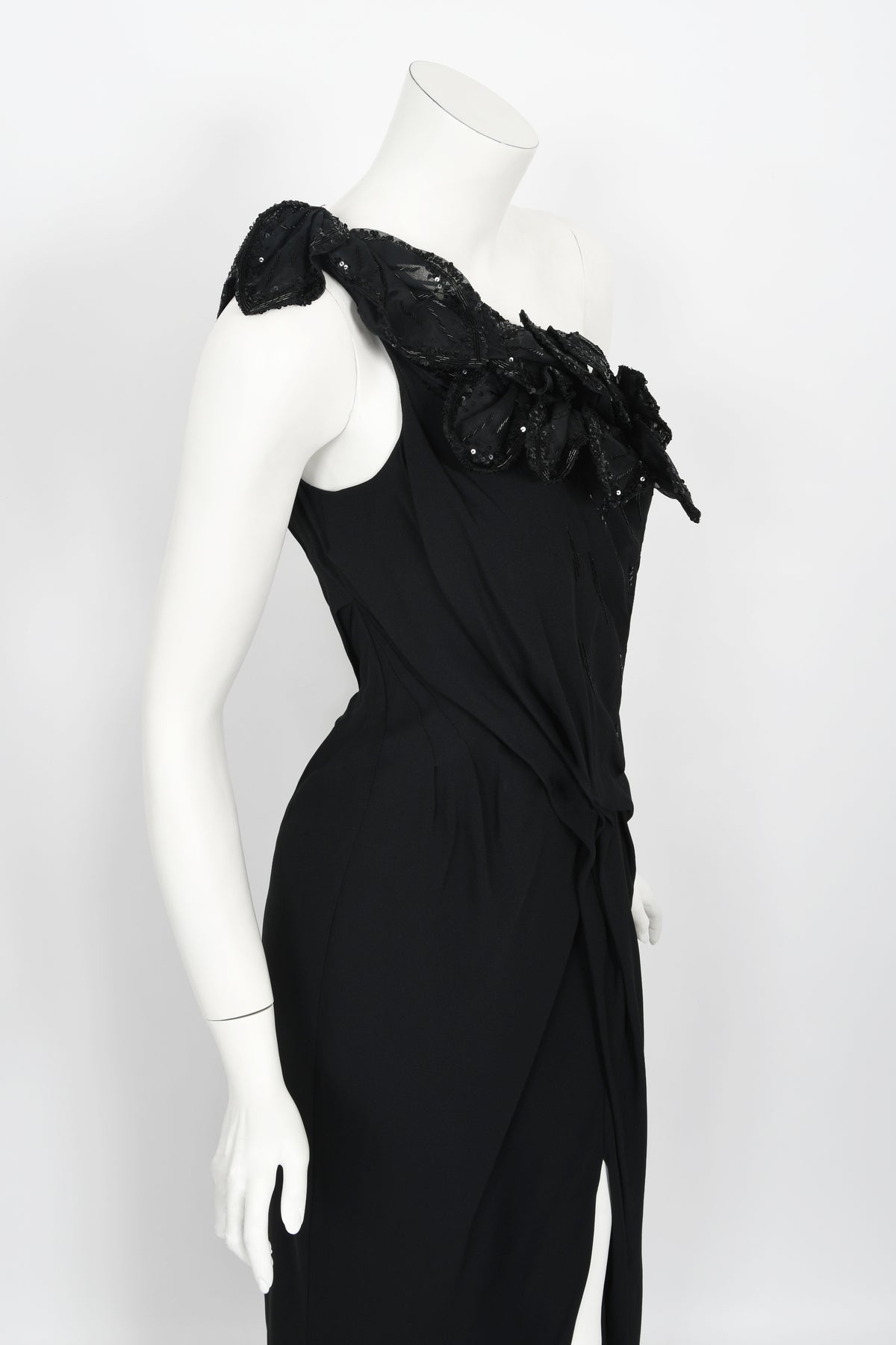 2008 Christian Dior by John Galliano Black Beaded Silk High Slit Bias- -  Timeless Vixen