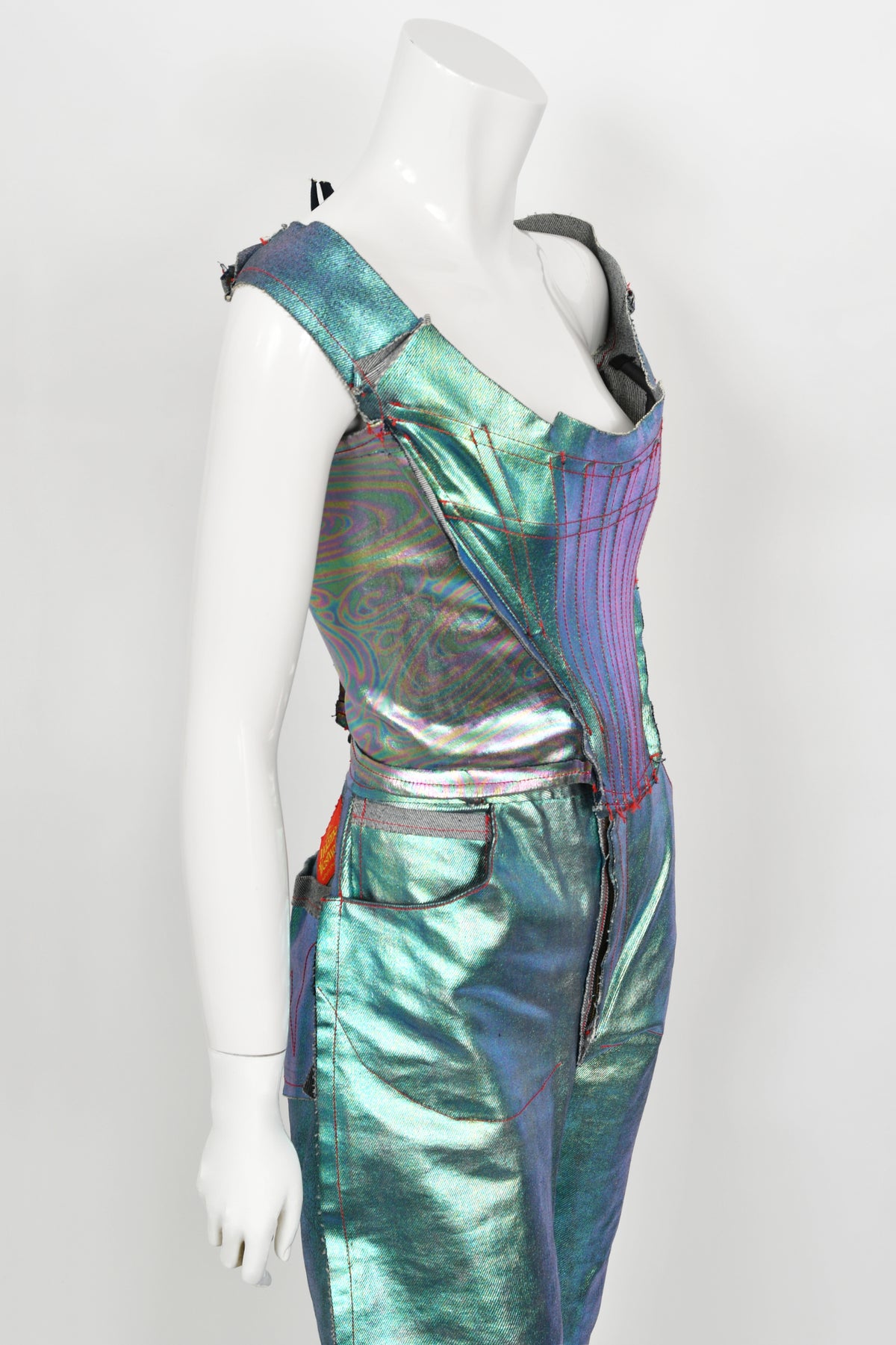 1993 Vivienne Westwood Runway Metallic Foiled Denim Corset Bustier &amp; Matching Pants