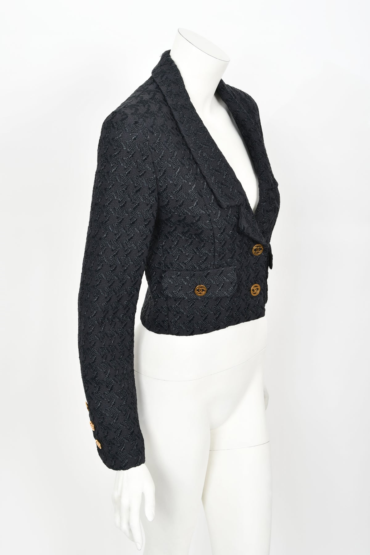 1993 Chanel by Karl Lagerfeld Documented Midnight Blue Wool Cropped Jacket