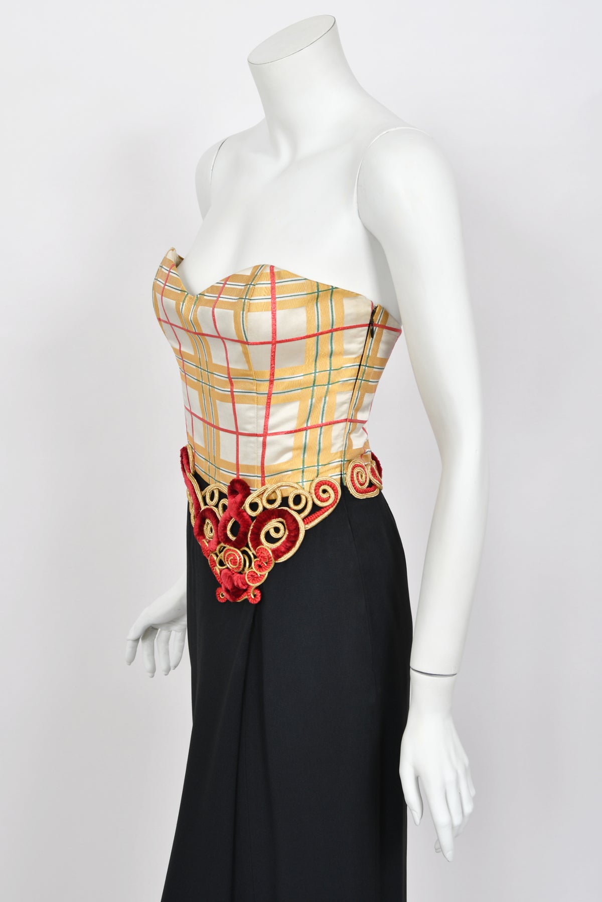 1995 Christian Dior by Gianfranco Ferré Runway Plaid Silk Metallic-Corded Hourglass Gown