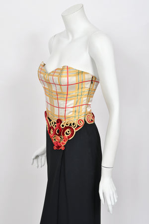 1995 Christian Dior by Gianfranco Ferré Runway Plaid Silk Metallic-Corded Hourglass Gown
